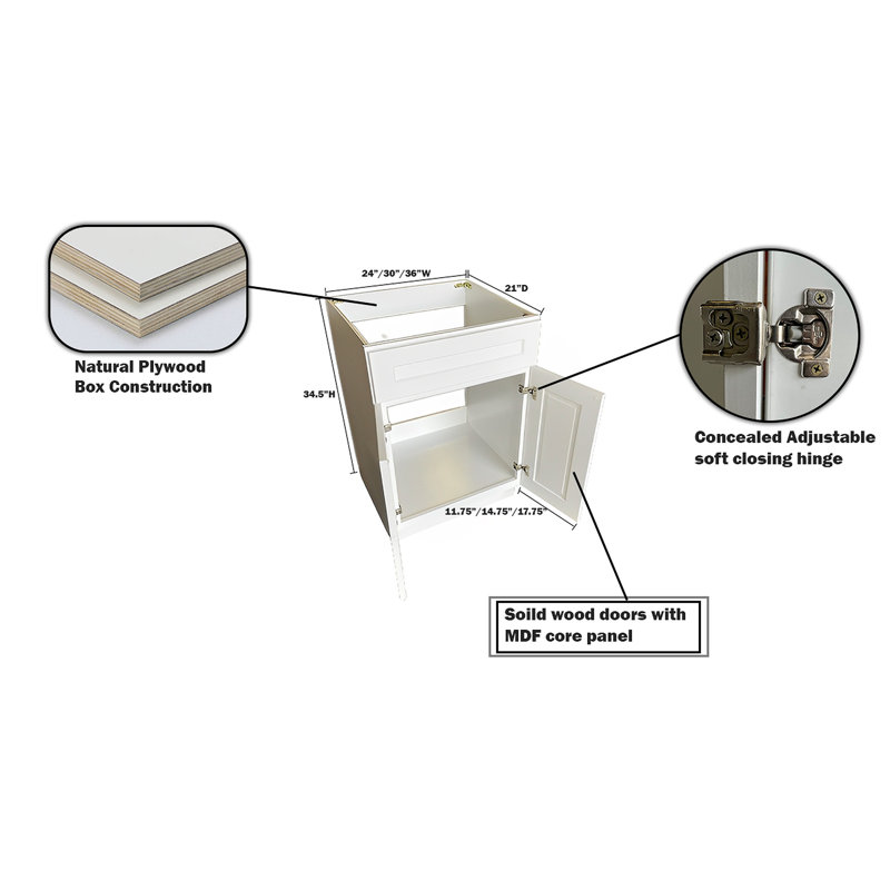 Vanity Atelier 24'' Single Bathroom Vanity Sink Base Cabinet in White ...